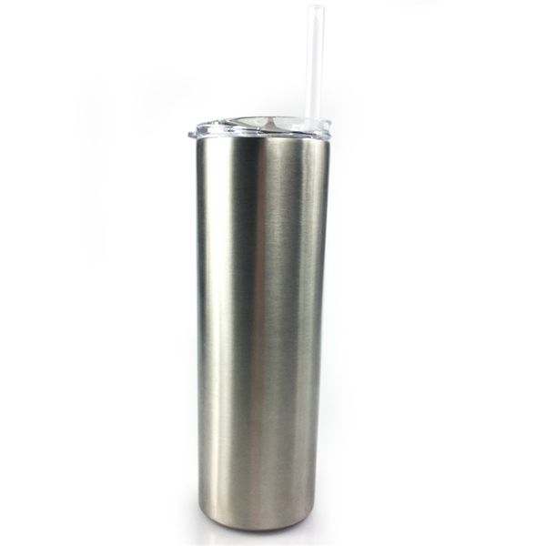 

20oz skinny tumblers silver color stainless steel cup double insulated water bottle slim vacuum flask coffee mugs with straw a11