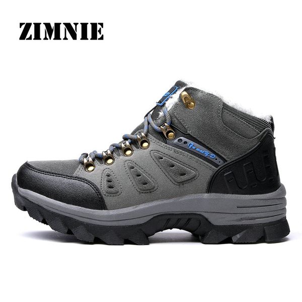 

ziminie winter plush fur snow shoes for men outdoor sport hiking shoes gray for men keep warm non slip boots sneakers size 36~47