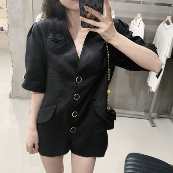 

t5607 women's clothing 2020 new summer fashion fashionable v-neck bubble sleeve suit coat short sleeve coat for women, White;black
