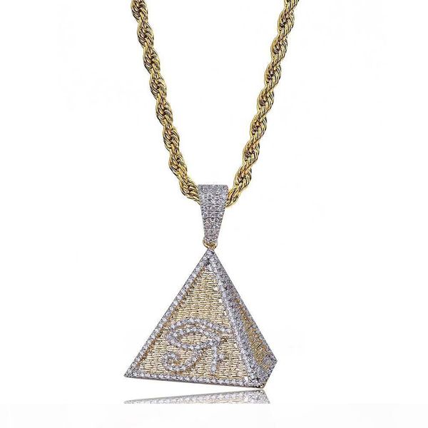 

e hip hop gold color plated egyptian pyramid eye of horus pendant necklace iced out micro paved zircon bling chram jewelry, Silver