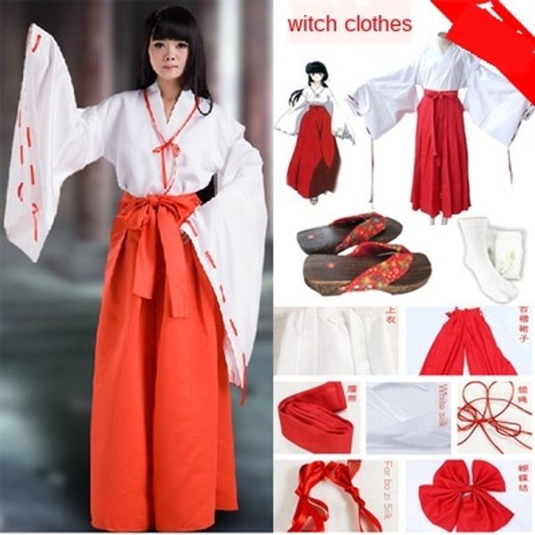 

olsyp inuyasha platycodon grandiflorum cosplay japanese kimono anime peripheral inuyasha platycodon grandiflorum witch witch clothing clothi, Black;red
