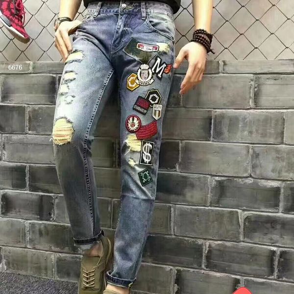 

star bags pp skull original four season jeans from germany men's korean fashion embroidery casual fit black elastic pants men, Blue