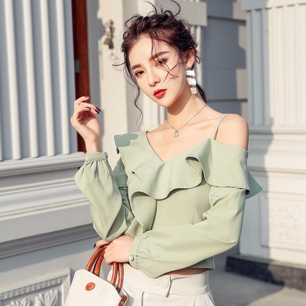 

fitaylor 2020 women spring summer ruffles shirts short blouse irregular hollow out lace up, White