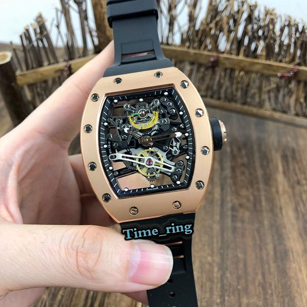 

edition rm38-01 skeleton dial rose gold steel case japan miyota automatic movement rm38-01 mens watch rubber strap brand sport watches, Slivery;brown