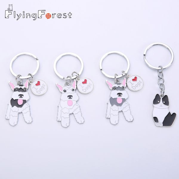 

flyingforest cute cartoon schnauzer dog car keyring new fashion keychain metal gifts for women animal bag charm 2020 trendy, Silver