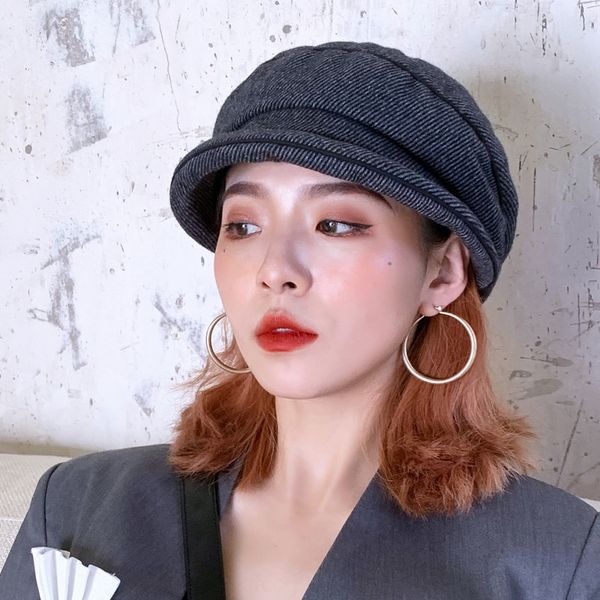 

fashion children's season korean fashion all-match winter women's wool warm beret beret warm painter hat casual, Blue;gray