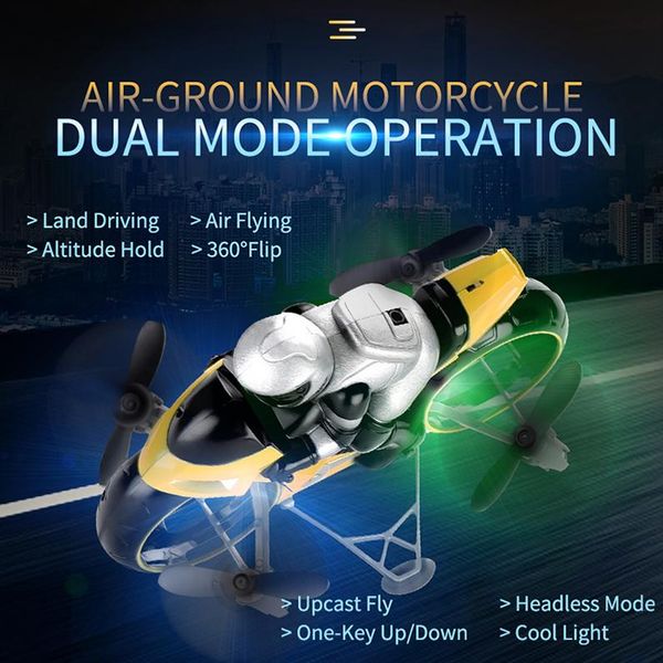 

2.4g rc land-air motorcycle 2in1 mini flying motorcycle remote control car high speed drift motorbike model with light kids toy 10