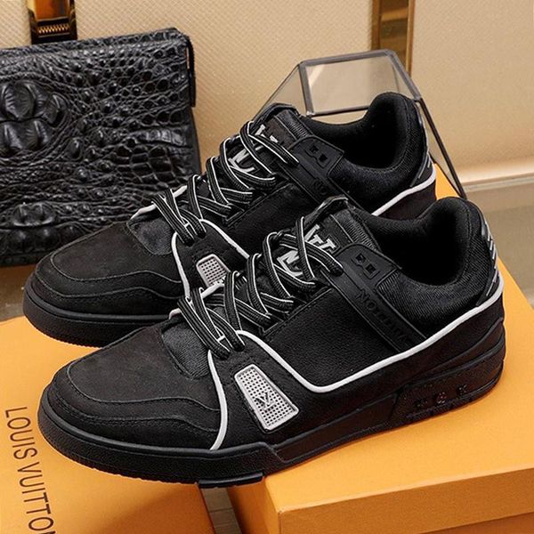 

fashion men casual shoes luxury sneakers leather zapatos de hombre lace -up mens shoes fashion with box trainer sneaker sale, Black