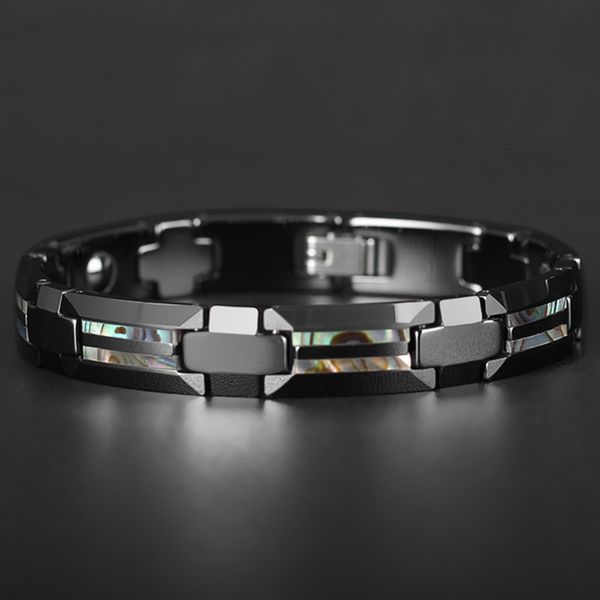 

design good for health magnetic bracelet men luxury natural shell never scratch black tungsten steel bracelets for women cross jewelry