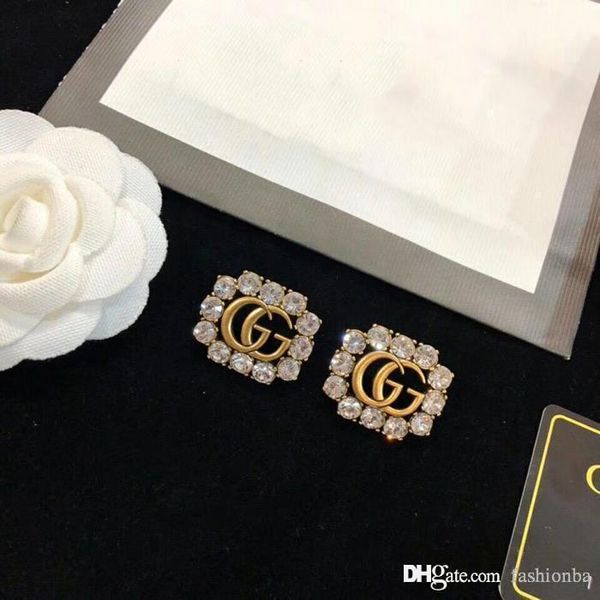 

2020 new luxury brass diamand engraved earrings for women round brand designs g earrings letter ear stud statement dangle earrings, Silver