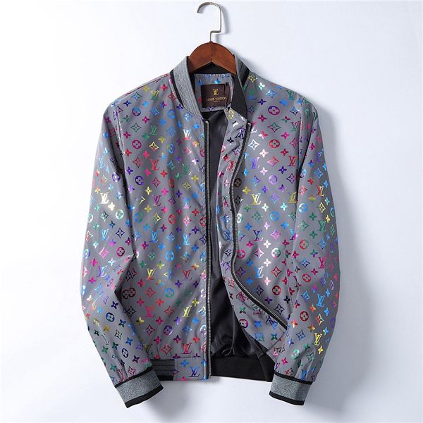 

casual jackets men fashion reflective floral print winter outerwear coats designers windbreaker mens streetwear v-neck zipper jacket, Black;brown