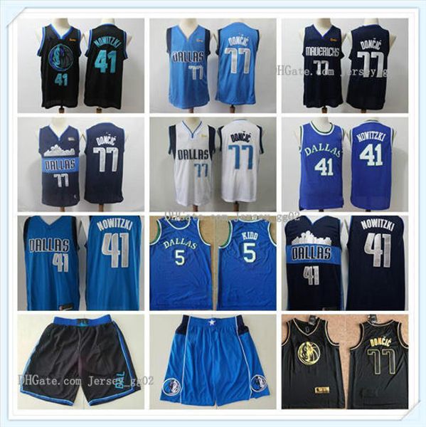 

мужские новицкий джерси 41 джейсон кидд 5 лука донсик даллас нба mavericks 77 издание заработанные баскетбол все города прошитой pant short, Black;red