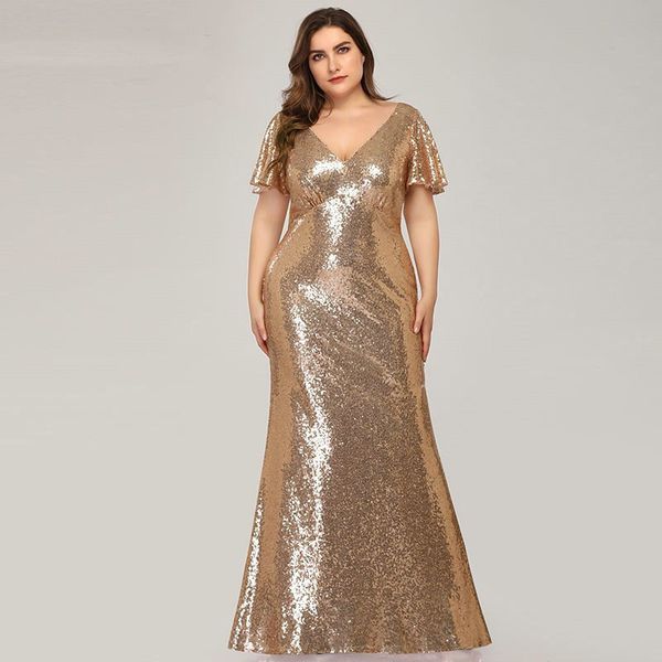 

plus size rose gold evening dresses long mermaid v-neck sequined arab formal party dresses 2020, White;black