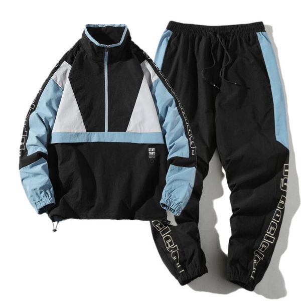 

men's tracksuit streetwear two-piece set sweat suit polyester overalls men's jacket and harem pants 2020 hip hop mens clothing, Gray