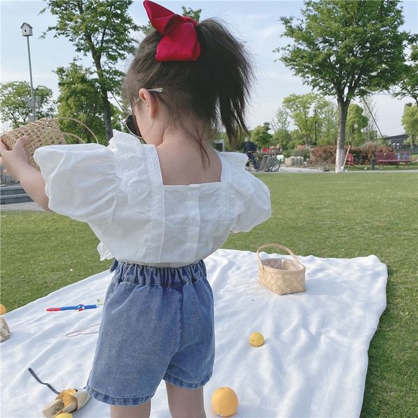 

baby girl doll 2020 doll embroidered summer korean style embroidered hollow sweet shirt short sleeve baby shirt, White;black