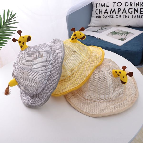 

1-2 years old bucket bucket children's new cartoon giraffe breathable net hat solid color fisherman hat sun protection, Yellow