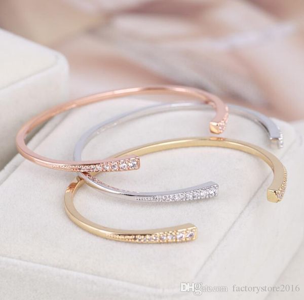 

luxury designer bangle bracelet with shining crystal zircon charms bangles for women party jewelry silver gold rose gold colors, Black