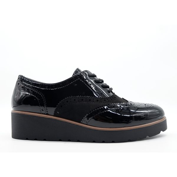 

black faux patent leather middle heels bottom platform shoes lady oxford leather flats lace up footwear female corporate shoes
