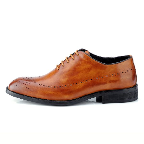 

genuine leather dress men shoes lace up italy retro business wedding formal flats oxfords shoes for men, Black