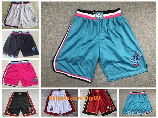 

majestic miami heat jersey shorts 3 wade 7 dragic 22 butler 21 whiteside stitched vintage breathable pants classic basketball shorts, Black