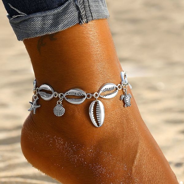 

famshin summer beach silver color turtle shell anklets for women bohemian anklet bracelets on the leg female foot jewelry 2019 t200714, Red;blue