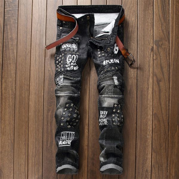 

men's jeans 2021 men clothes fashion hole hip-hop slim skinny, Blue