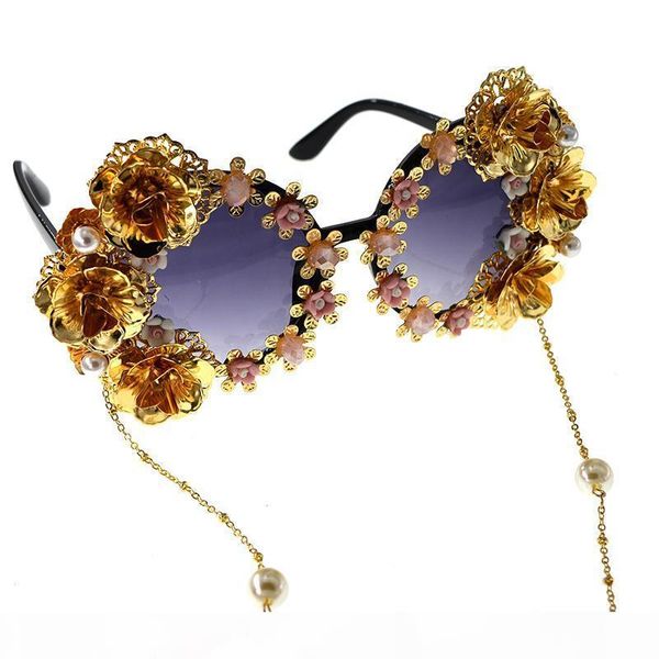 

luxury- baroque sunglasses women metal flower vintage eyewear brand design sun glasses outdoors casual accessories, White;black