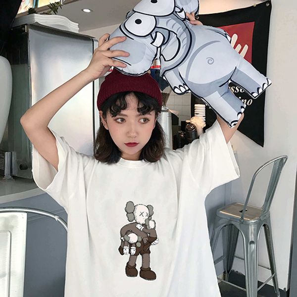 

new arrival women's fashion casual designer kaws cartoon printing t shirt o-neck plus size short sleeve t shirt dhbowc185, White