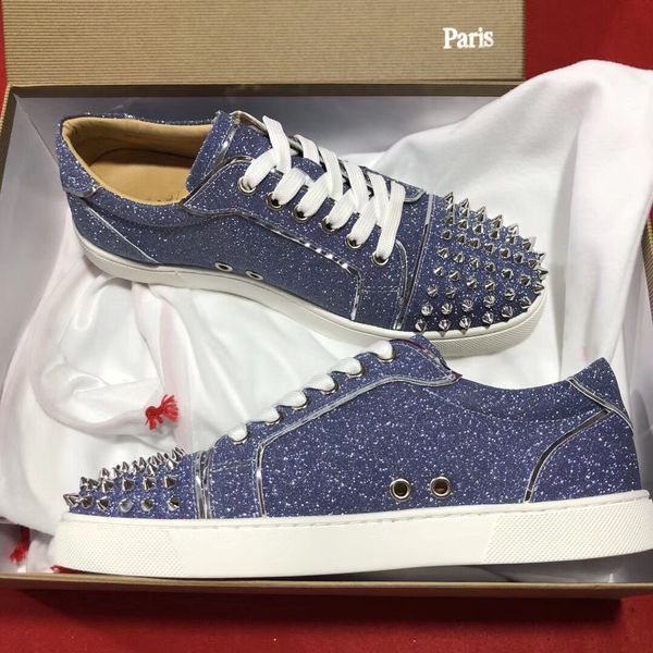 

glitter leather spikes sneakers shoes,low red bottom shoes brands luxurious red sole shoes party wedding shoes, Black