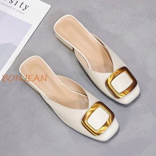 

ladies mules elegant low heel buckle women slippers slip-on cozy ladies office shoes summer women metal decoration slippers, Black