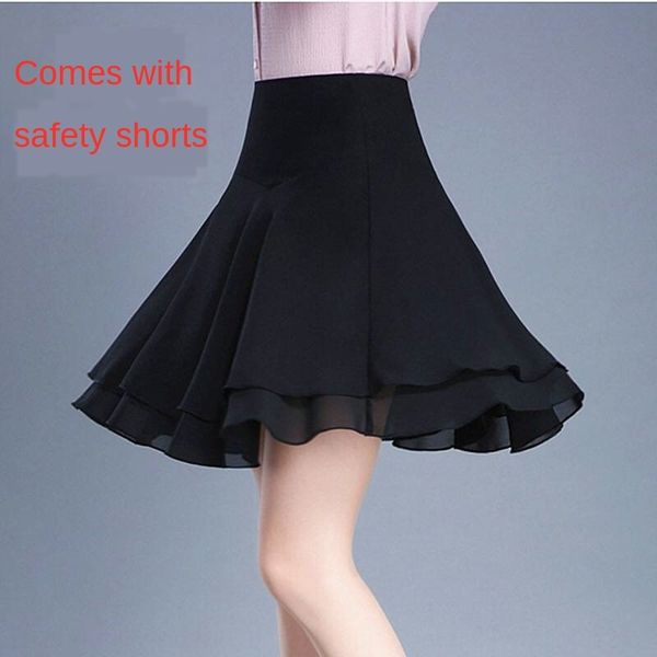 

двухслойная 2019 лето большой размер высокой талии качели танец короткий шифон короткие юбки шифон юбка юбка, Black