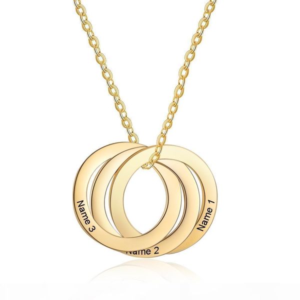 

g 3 circle custom personalized name necklace stainless steel necklaces &pendants gift for lover (jewelora ne103037, Silver