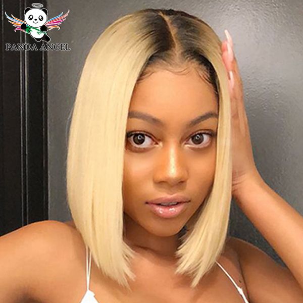 

panda 13x4 613 blonde lace front bob wigs brazilian remy 150% density 1b 613 pink green yellow short blonde bob human hair wigs, Black