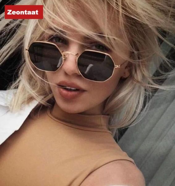 

2020 zeontaat ladies hexagonal sunglasses metal ladies brand designer fashion frameless transparent marine lens sunglasses uv400, White;black