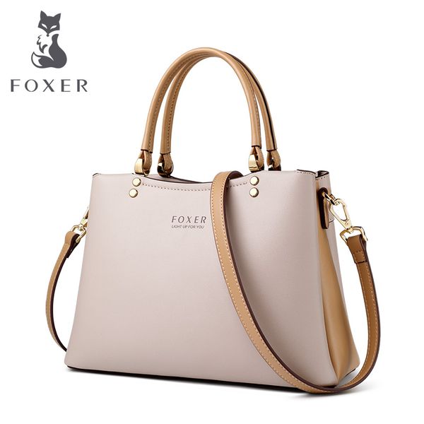 

foxer elegant fall winter bag cowhide leather lady handbag simple tote female large capacity purse brand messenger bag for women
