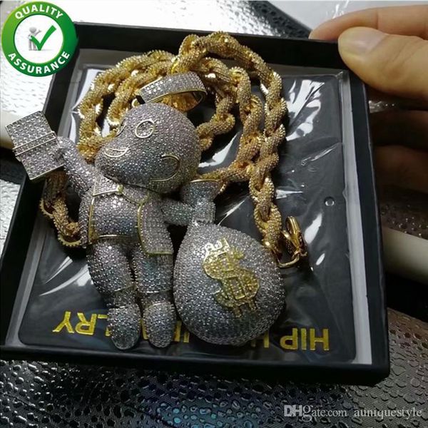 

designer necklace mens iced out hip hop chain pendants luxury jewelry fashion hiphop bling diamond mario gold rope chain cuban link rapper, Silver