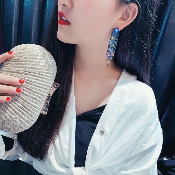 

мода длинной кисточка полного rhinestone серьга падения для женщин блестящей падении воды кристалла мотаться серьги ювелирных подарки new go, Silver