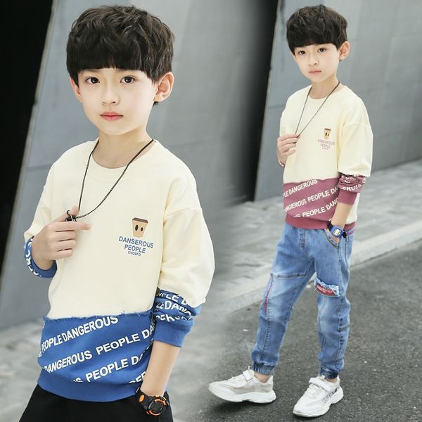 

boys' long-sleeved t-shir 2020 korean syle ong xu clothing medium and large children's baby t-shirt western style jacket children, Blue