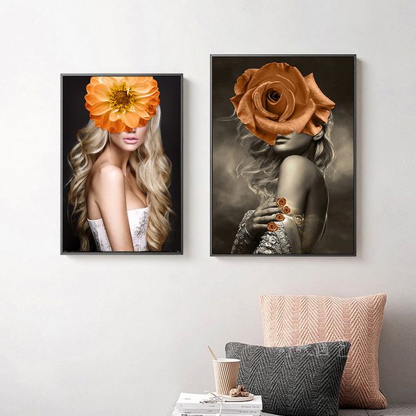 

fashion girl butterfly flower wall art canvas painting nordic posters and prints wall pictures for living room home decor