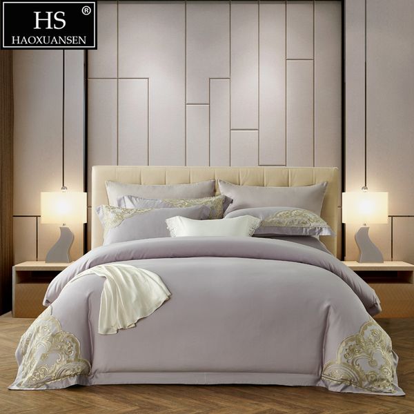 

light grey delicate lace 4piece bedding sets tencel lyocell fabric  king size quilt cover pollowcase sheets silky summer
