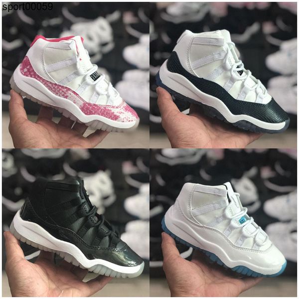

kids 11 11s space jam bred concord gym red basketball shoes children boy girls white pink snakeskin midnight navy sneakers, Black