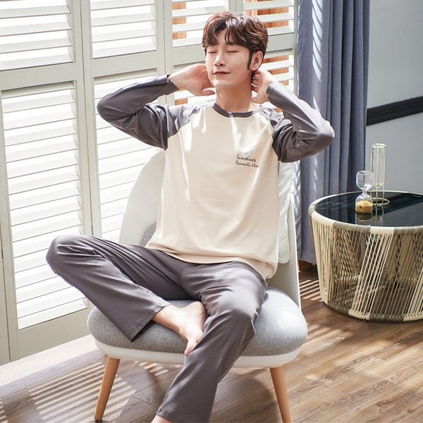 

vbnsu autumn and winter new cotton casual breathable comfortable pajamas men's long-sleeved home wear korean style outdoor simple two-p, Black;brown