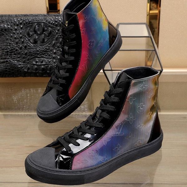 

tattoo sneaker boot men shoes breathable footwears high lace -up casual fashion men boots outdoor walking chunky sneakers, Black