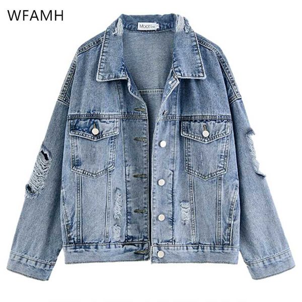 

women's jackets denim jacket women spring and autumn fashion hole short coat loose solid color long sleeve jacket..., Black;brown