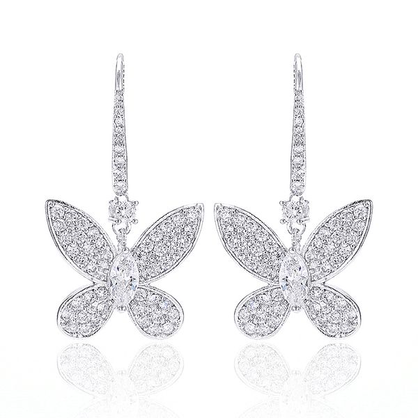 

new fashion temperament ear hook zircon butterfly drop earrings for women wedding jewelry boucle mujer brincos xiumeiyizu, Silver