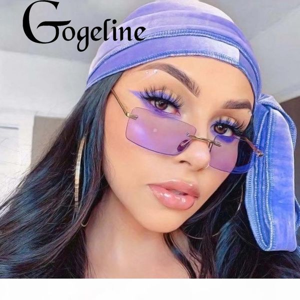 

2020 vintage rectangle rimless sunglasses women uv400 metal small square sunglasses brand designer men retro yellow pinkgradient, White;black
