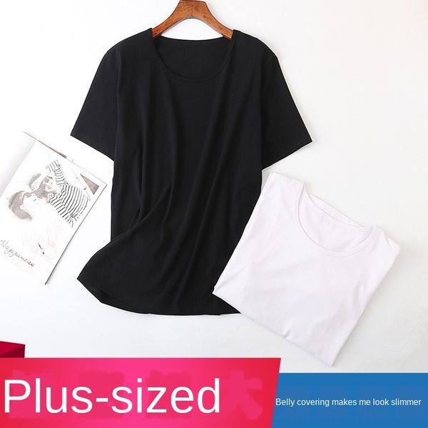 

added fertilizer plus cotton t- short-sleeved t-shirt female base large size base shirt white v-neck fat mm thin 200 jin, Camo