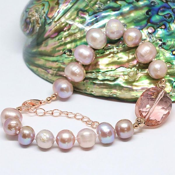 

newly purple natural 8-9mm freshwater pearl round beads oval crystal special diy women gift bracelet jewelry b1408, Black