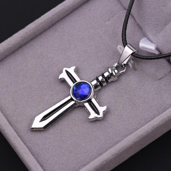 

fashion blue anime crystal cross pendant necklace fairy tail figure gray fullbuster cosplay jewelry for men women accessories, Silver
