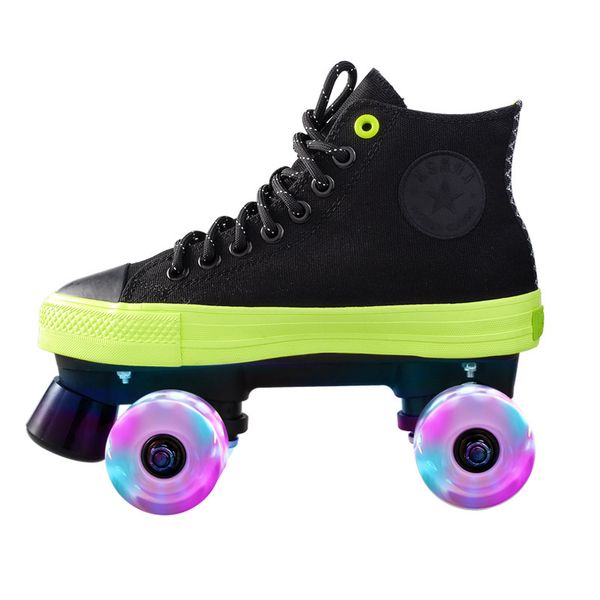 

black roller skates quad skates double row roller canvas shoes for lovers two line flashing wheels patines